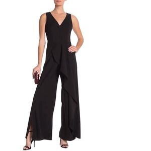 Marina Black Wide Ruffled Leg Formal Sleeveless Crepe Jumpsuit Size 6